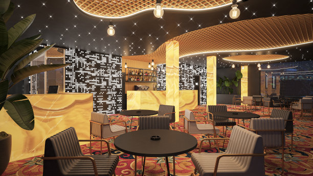 咖啡馆。餐厅。休息室。室内设计。计算机生成的图像。建筑可视化。3D渲染。库存图片图片下载