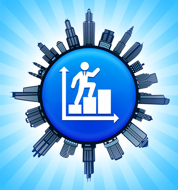 商人推进现代城市景观天际线背景图片下载