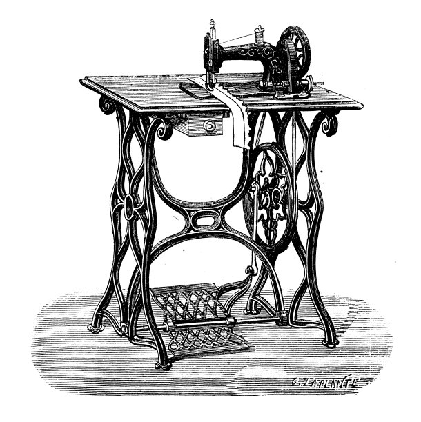 19世纪工业、技术和工艺的古董插图:纺织和时尚工业、缝纫机图片下载
