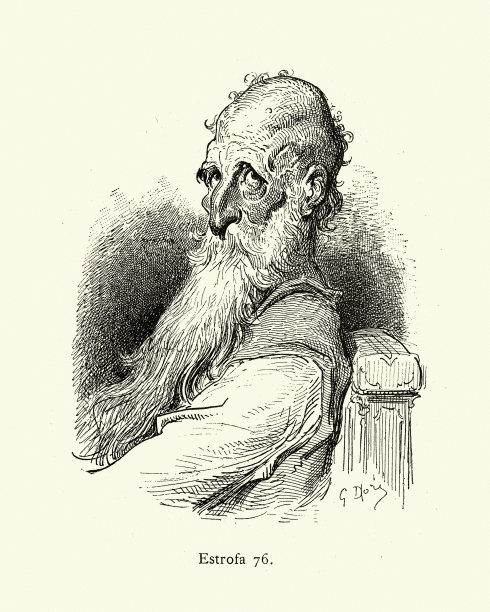 一个留着长长的白胡子的老人的人物素描图片下载