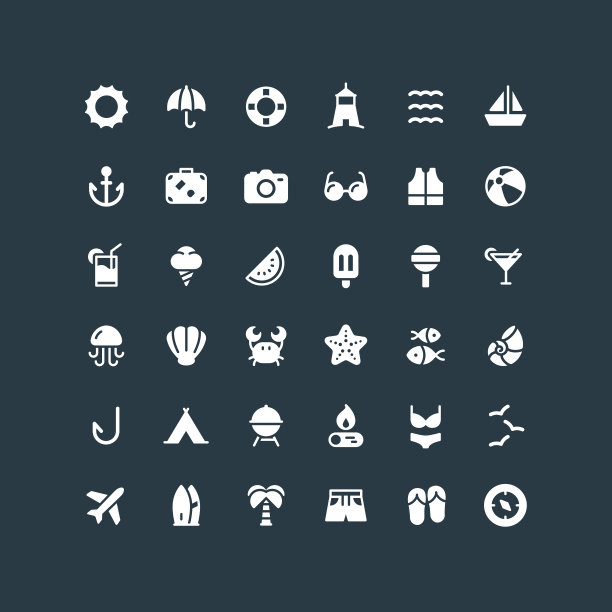 夏季和旅行扁平图标图片下载