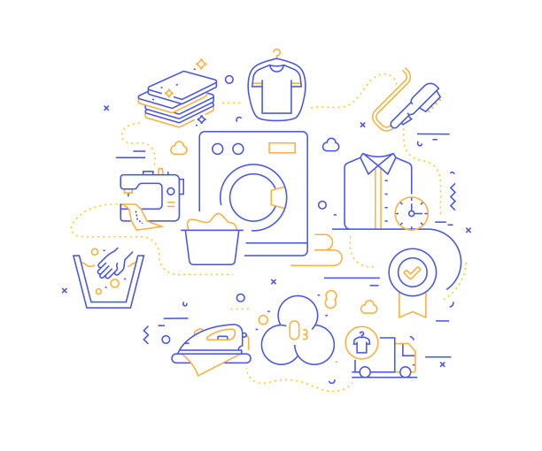 洗衣和干洗相关的线风格横幅设计网页，标题，小册子，年度报告和书的封面图片下载