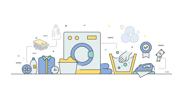 洗衣和干洗相关的线风格横幅设计网页，标题，宣传册，年度报告和书籍封面图片下载