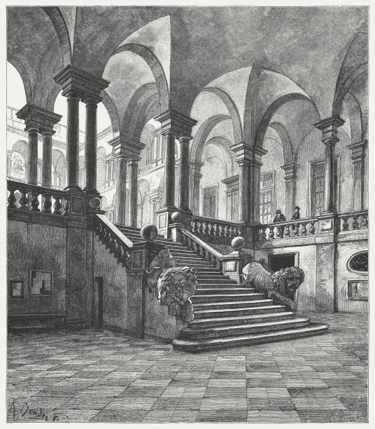 意大利热那亚大学内部，出版于1884年图片下载