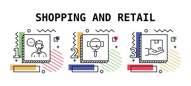 购物和零售，矢量风格的细线图标。图标，信息图形，移动和网页等。颜色视图，准备好模板。图片下载