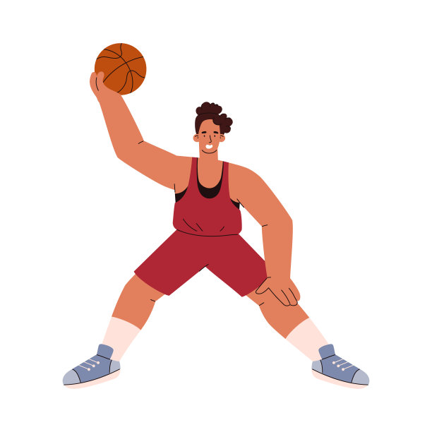 篮球运动员举手持球训练卡通矢量图图片下载