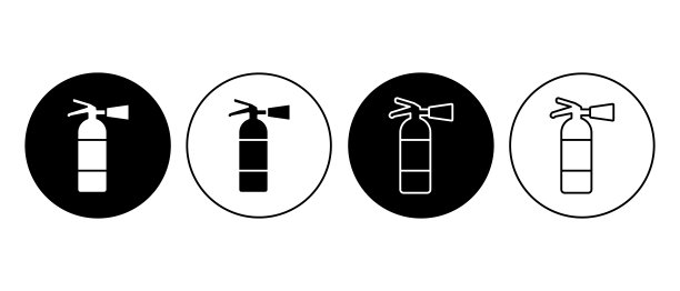 灭火器矢量图标集。灭火器罐的圆形标志图片下载