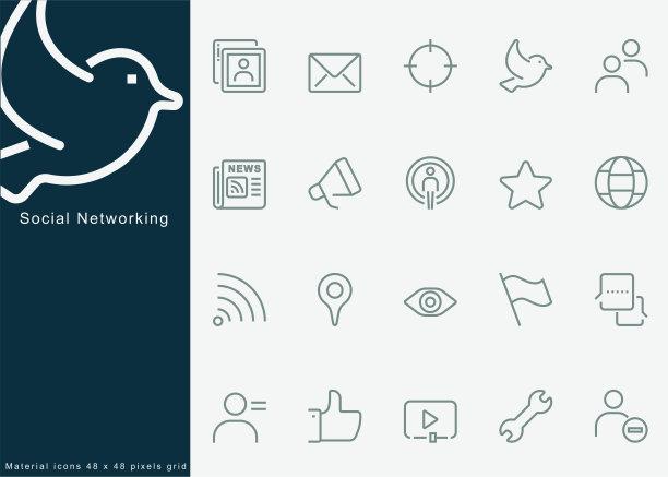 社交网络，订阅，时事通讯，报纸，提醒，通知，信件，扩音器，邮件，消息，数字营销，社区，视频，策略，关键词。移动和Web。行图标图片下载