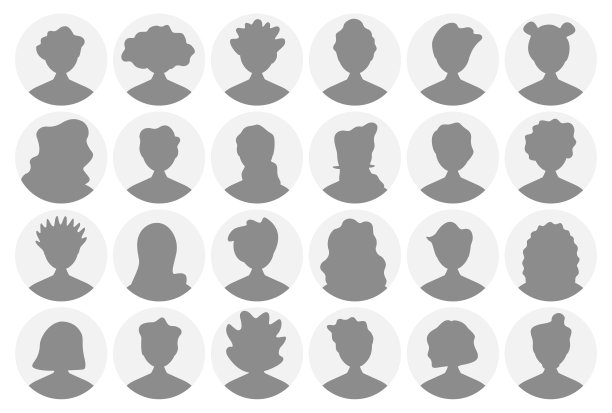 人物头像轮廓圆形图标集-配置文件不同的空面孔的社会网络和应用程序-矢量抽象说明图片下载