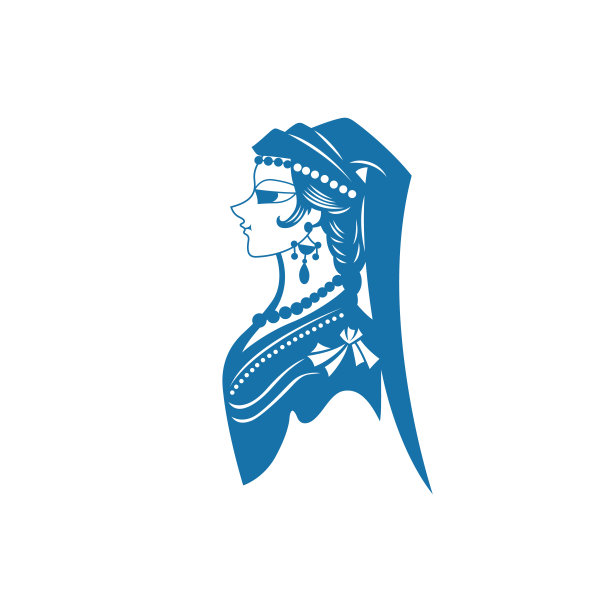 传统服饰中的女孩角色(中国剪纸图案)图片下载