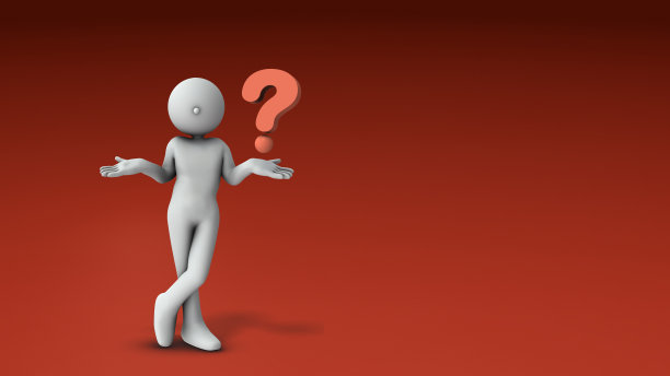 在困难的问题上放弃并耸耸肩的人。一个问号。3 d渲染。热红色背景。图片下载