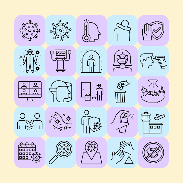 冠状病毒线图标集图片下载