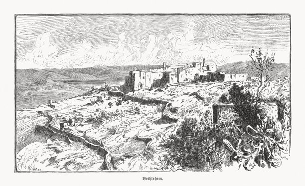 1893年发布的巴勒斯坦伯利恒（以色列）历史景观木刻版画图片下载