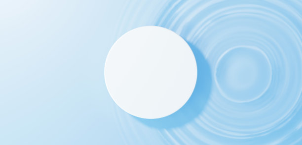 3 d演示。漂浮在水面上的白色圆柱体基座。涟漪。顶视图。(水平)图片下载