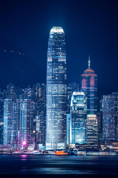 黄昏时分，香港维多利亚港的天际线图片下载