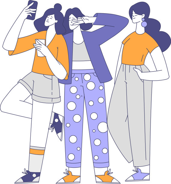 微笑的女友站着摆姿势拍照图片下载