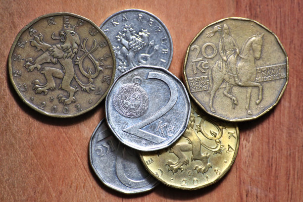 捷克克朗硬币(克朗)中有一堆(2、20、5、1)货币图片下载