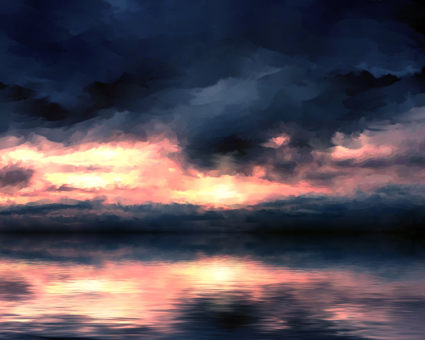 戏剧性的云倒映在水面上图片下载