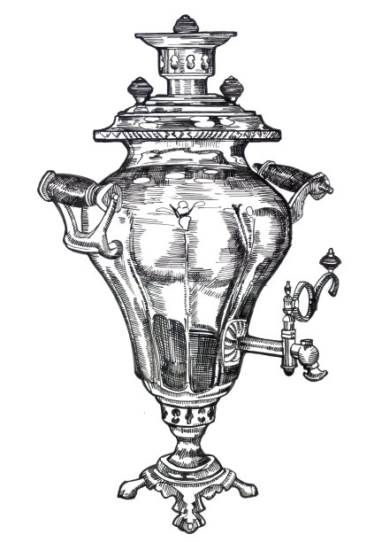 墨水笔。一个金属茶壶的草图图片下载