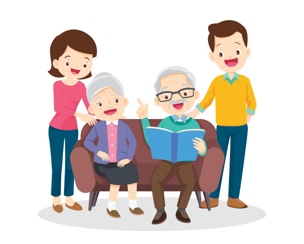 爷爷奶奶和家人一起看书图片下载
