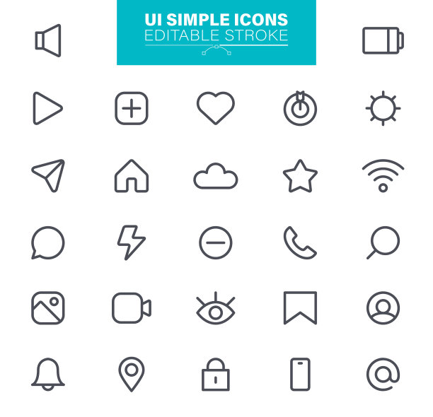 UI简单的图标，可编辑的笔触。大纲图标设置为web和移动应用程序图片下载