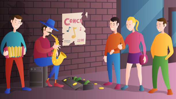 街头艺人演奏萨克斯管，街头音乐家表演图片下载