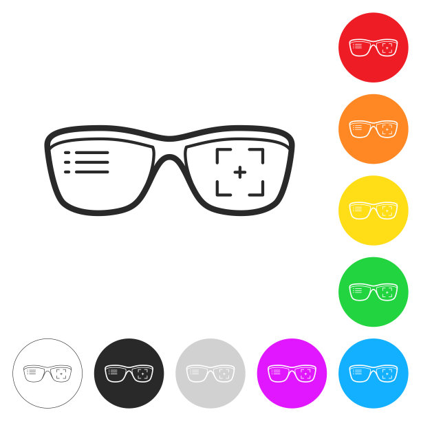 智能眼镜。彩色按钮上的图标图片下载