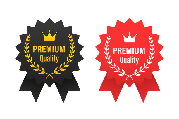优质的红色和黑色，标签。高级图标与皇冠和星星。最好的质量平面矢量徽章。圆形标签有两级质量。在平面风格的Vip图标。矢量图图片下载