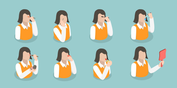 面部化妆的三维等距平面矢量概念插图图片下载