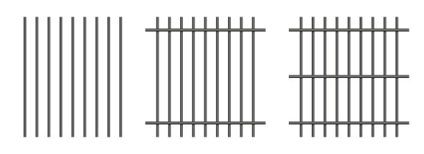 一套监狱栅栏。逼真的垂直和水平的金属监狱栏杆，交叉杆的铁网格网，监狱中逮捕和惩罚罪犯的管道监狱格。矢量图图片下载