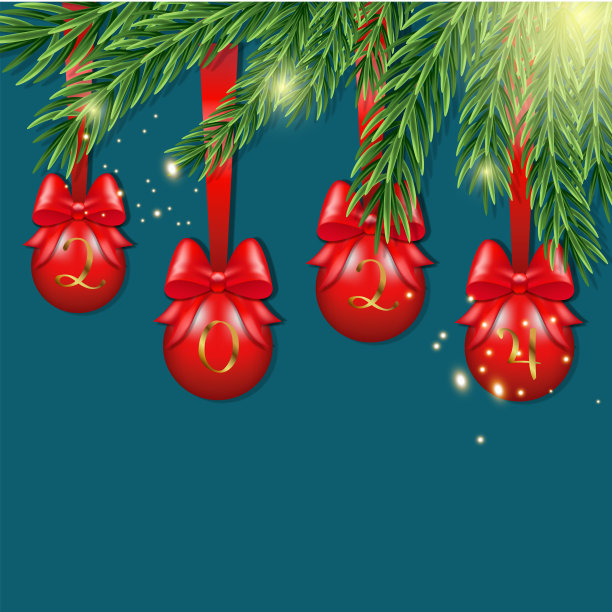 圣诞球与圣诞树枝横幅图片下载