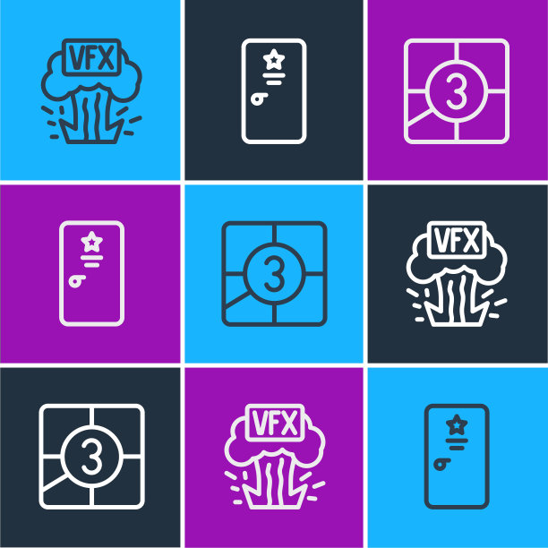 设置线视觉特效，旧电影倒计时帧和后台图标。向量图片下载