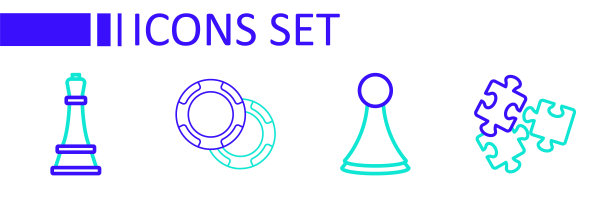 集线拼图棋子玩具，芯片棋盘游戏，赌场筹码和国际象棋图标。向量图片下载