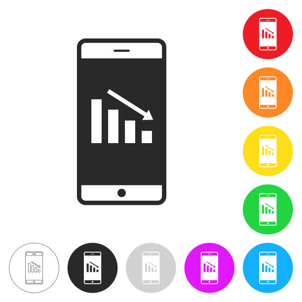 智能手机的下降图表。彩色按钮上的图标图片下载