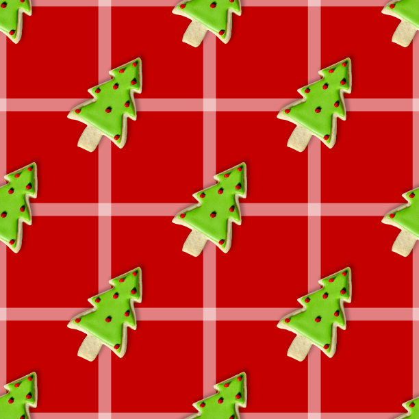 圣诞树:圣诞饼干重复图案背景墙纸图片下载