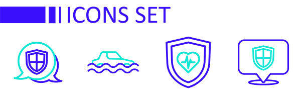 设置线路位置盾牌，人寿保险，洪水汽车和盾牌图标。向量图片下载