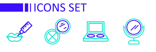 圆形化妆镜，眼影刷，化妆粉和丰唇图标。向量图片下载