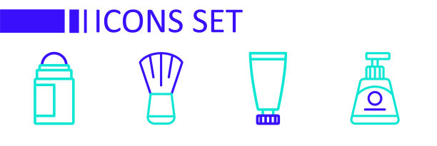 设置线面霜或乳液化妆管，化妆刷和除臭剂卷图标。向量图片下载