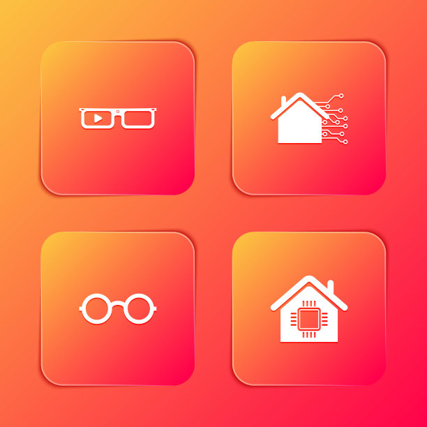 设置智能眼镜，家庭，眼镜和图标。向量图片下载