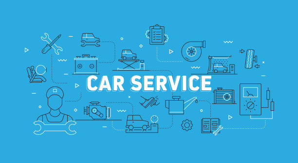与图标汽车服务相关的现代线横幅图片下载