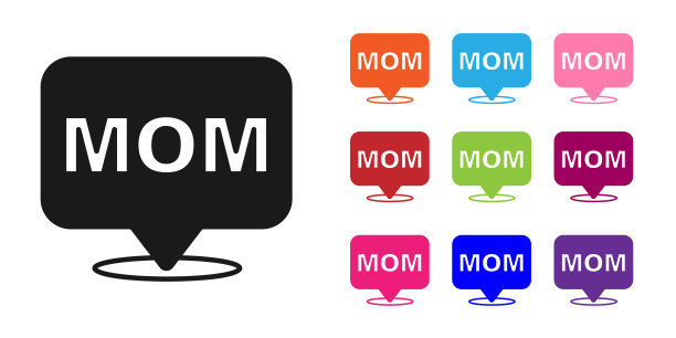 黑色语言泡沫妈妈图标隔离在白色背景。祝您母亲节快乐。设置图标彩色。向量图片下载