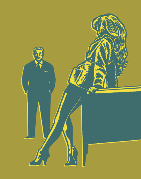 男人看着靠在桌子上的女人图片下载