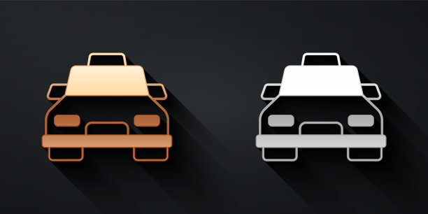 金色和银色出租车图标孤立的黑色背景。长影式。向量图片下载