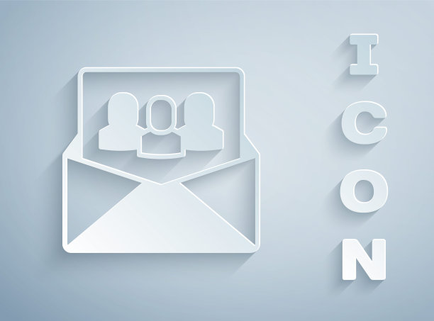 剪纸项目团队基地图标隔离在灰色背景。业务分析与规划，咨询，团队合作，项目管理。开发人员。纸艺风格。向量图片下载