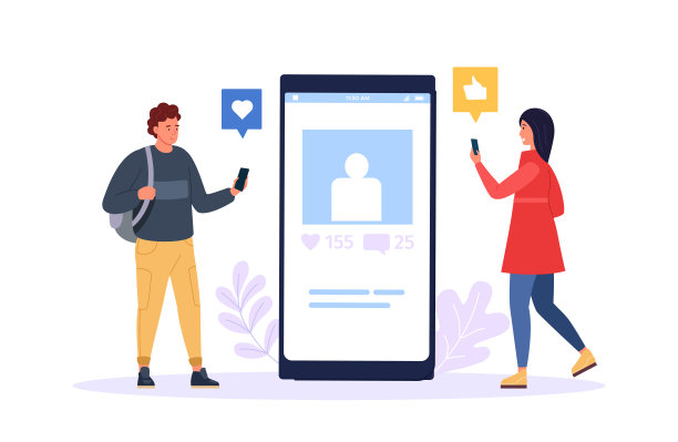 社交媒体营销。带有虚拟个人资料的数字智能手机，男女粉丝点赞自拍图片下载