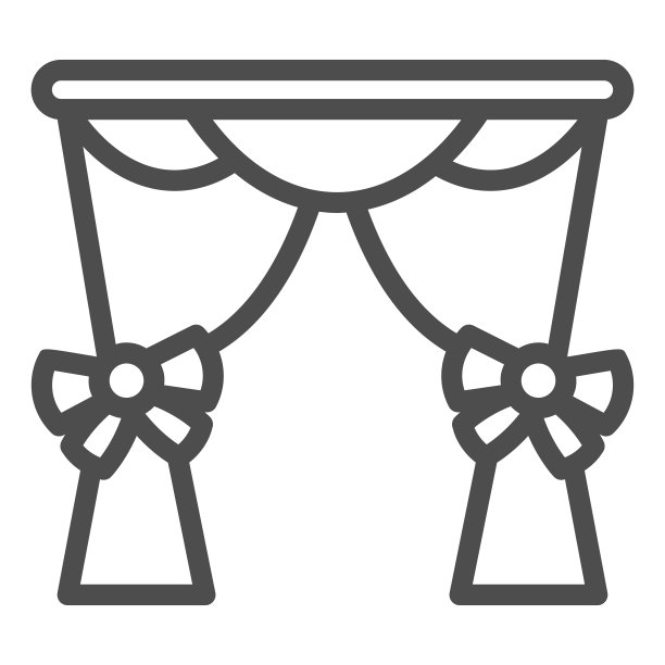 窗帘与蝴蝶结线图标，房间装饰概念，可爱的窗帘标志上的白色背景，窗帘与蝴蝶结图标轮廓风格的移动概念和网页设计。矢量图形。图片下载