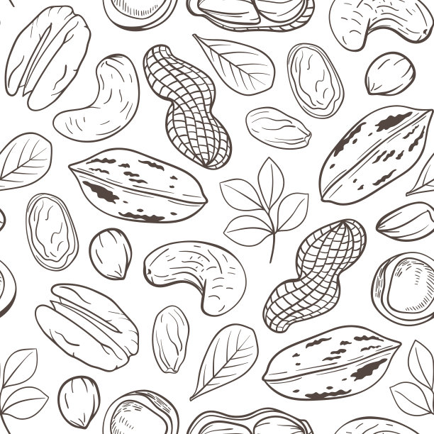 山核桃，腰果和花生的无缝图案。图片下载