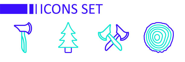 设置线树的年轮，木斧，和图标。向量图片下载