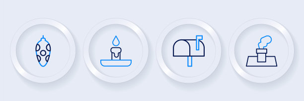 设置线圣诞烟囱，邮箱，燃烧的蜡烛和玩具图标。向量图片下载