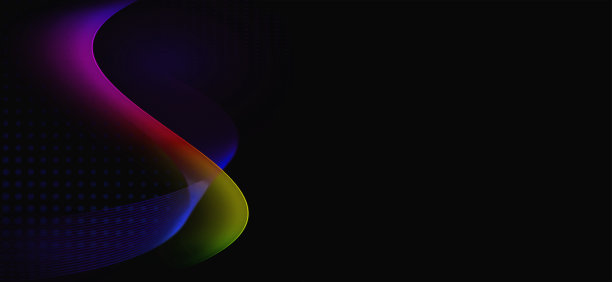 柔软透明的彩色波浪设计孤立在黑色的背景。图片下载